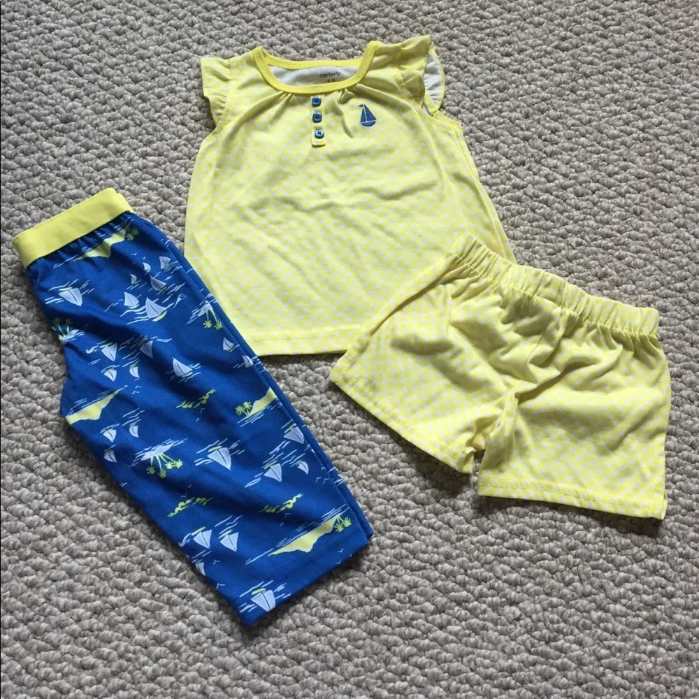 Carter's Baby Girl Size 12 Months Nautical Sailboat‎ Pajama Top Pants Shorts Set